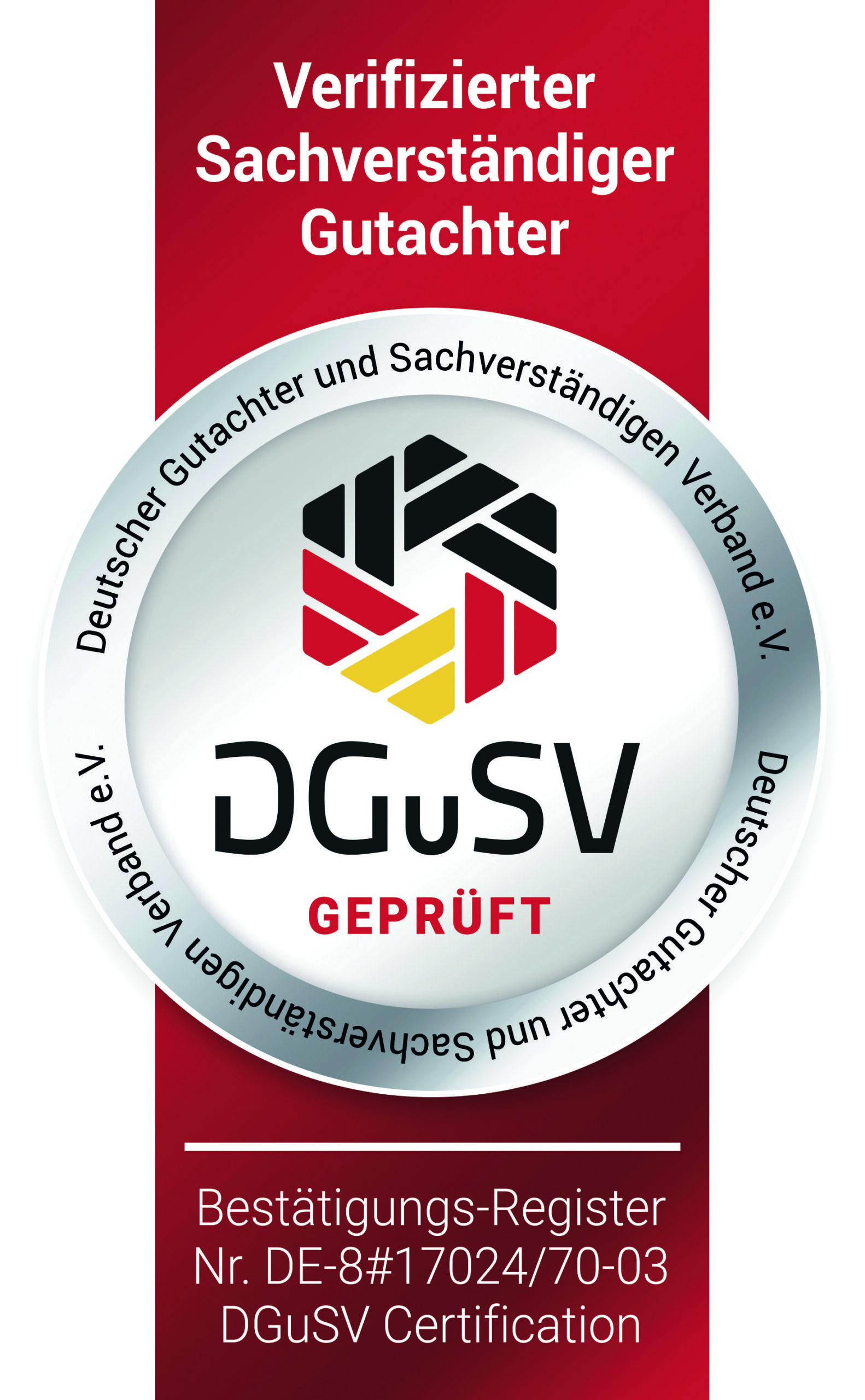 Siegel verifizierter Sachverständiger DGuSV geprüft – Kfz-Gutachter Dirk Steffen